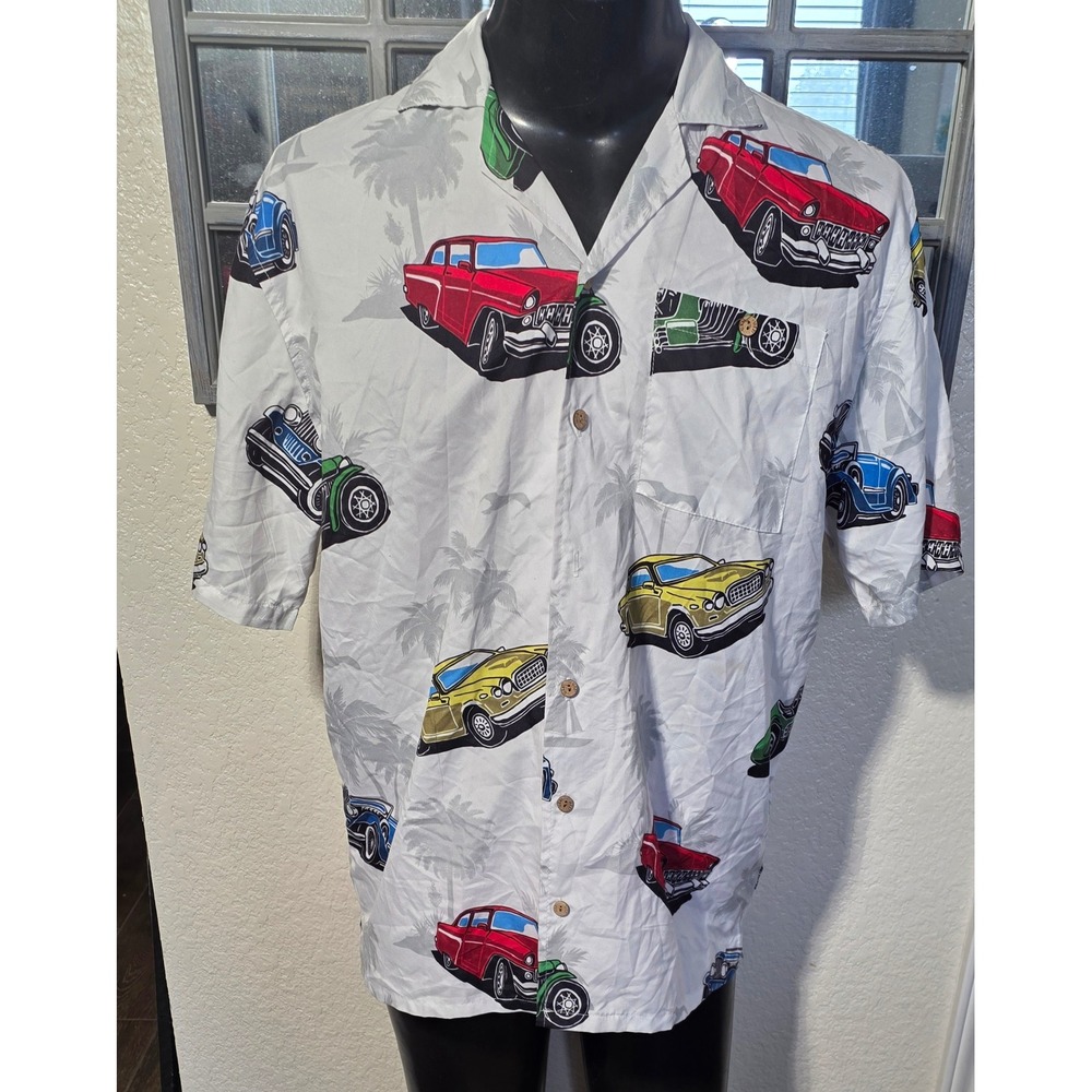 Uzzi Amphibious Gear Mens Vintage Car Print Button Down Shirt White HP62 Medium